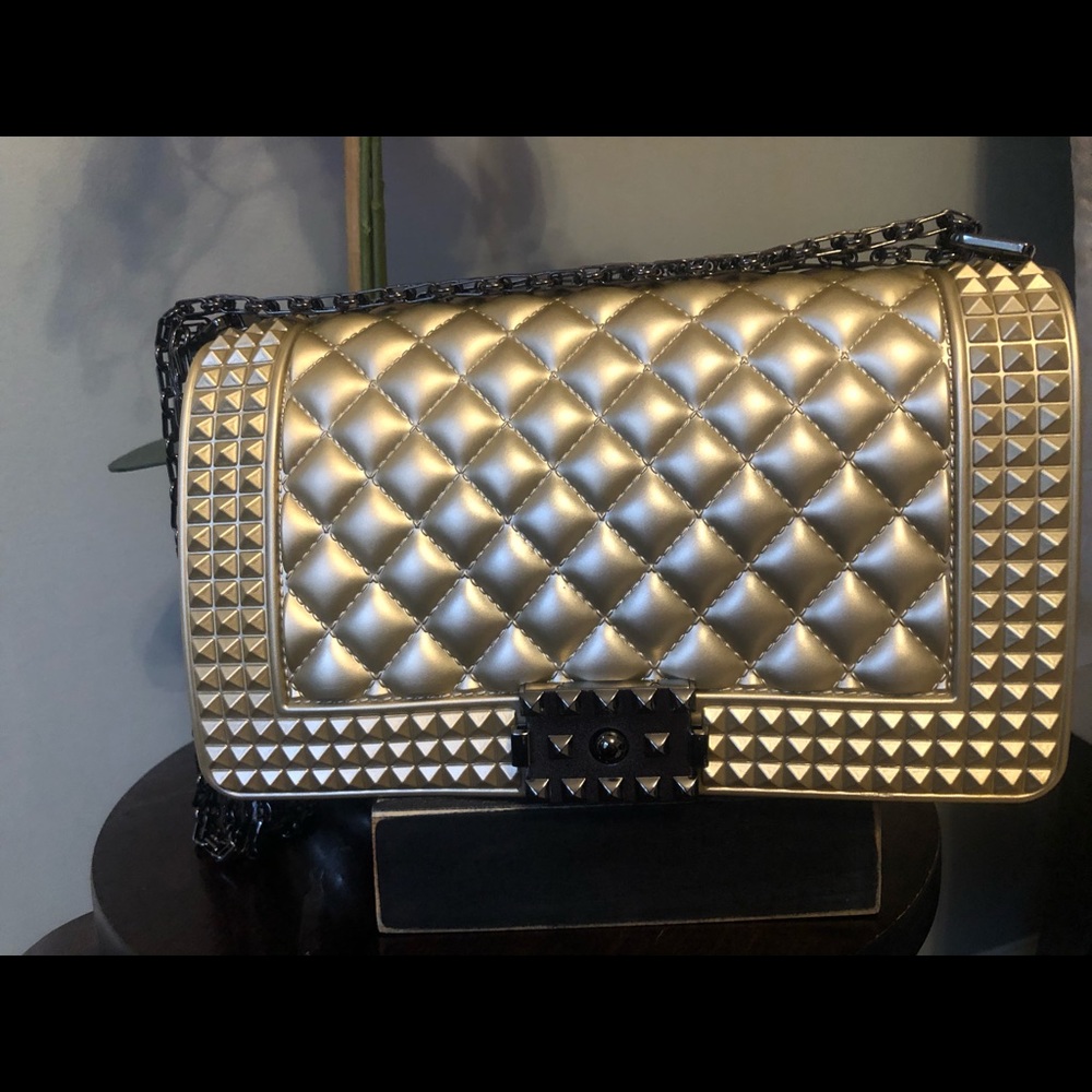 Gold Rock Star Studded Jelly Messenger Handbag
